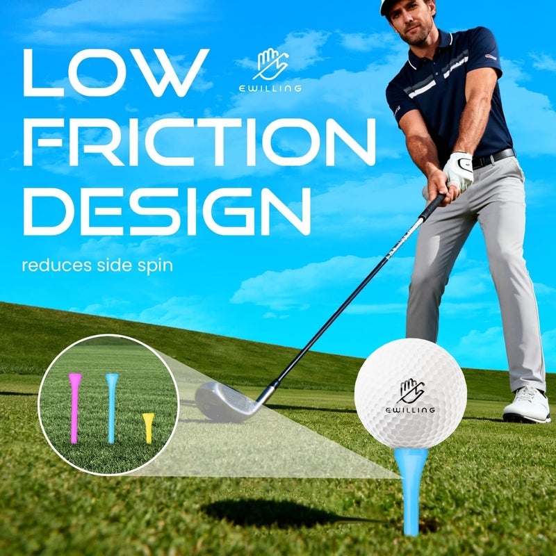 EWILLING Store Golf Tees Multiple Colors Mixed Size Package, 100pcs Professional Bamboo/Wood Golf Tees, Size 3-1/4", 2-3/4" & 1-1/2" Reduce Friction and Resistance - Image 5